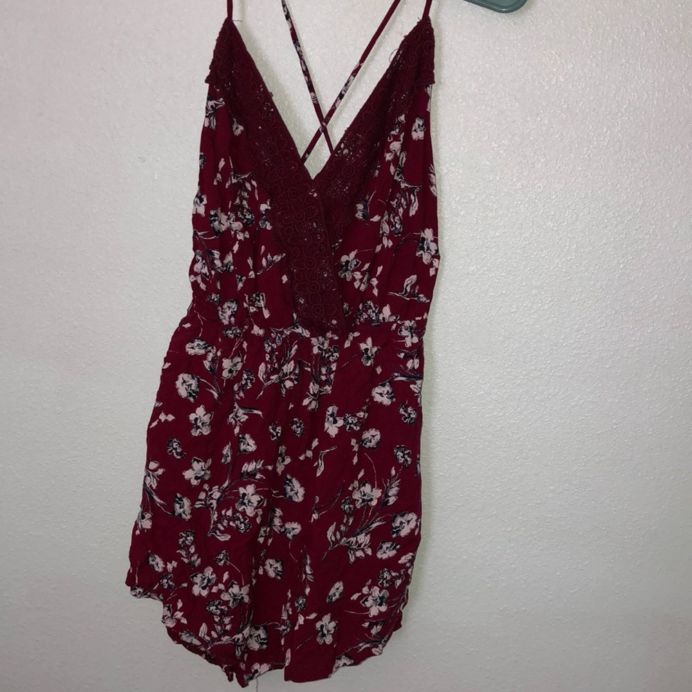 Ambiance Apparel Romper Burgandy Floral Romper
